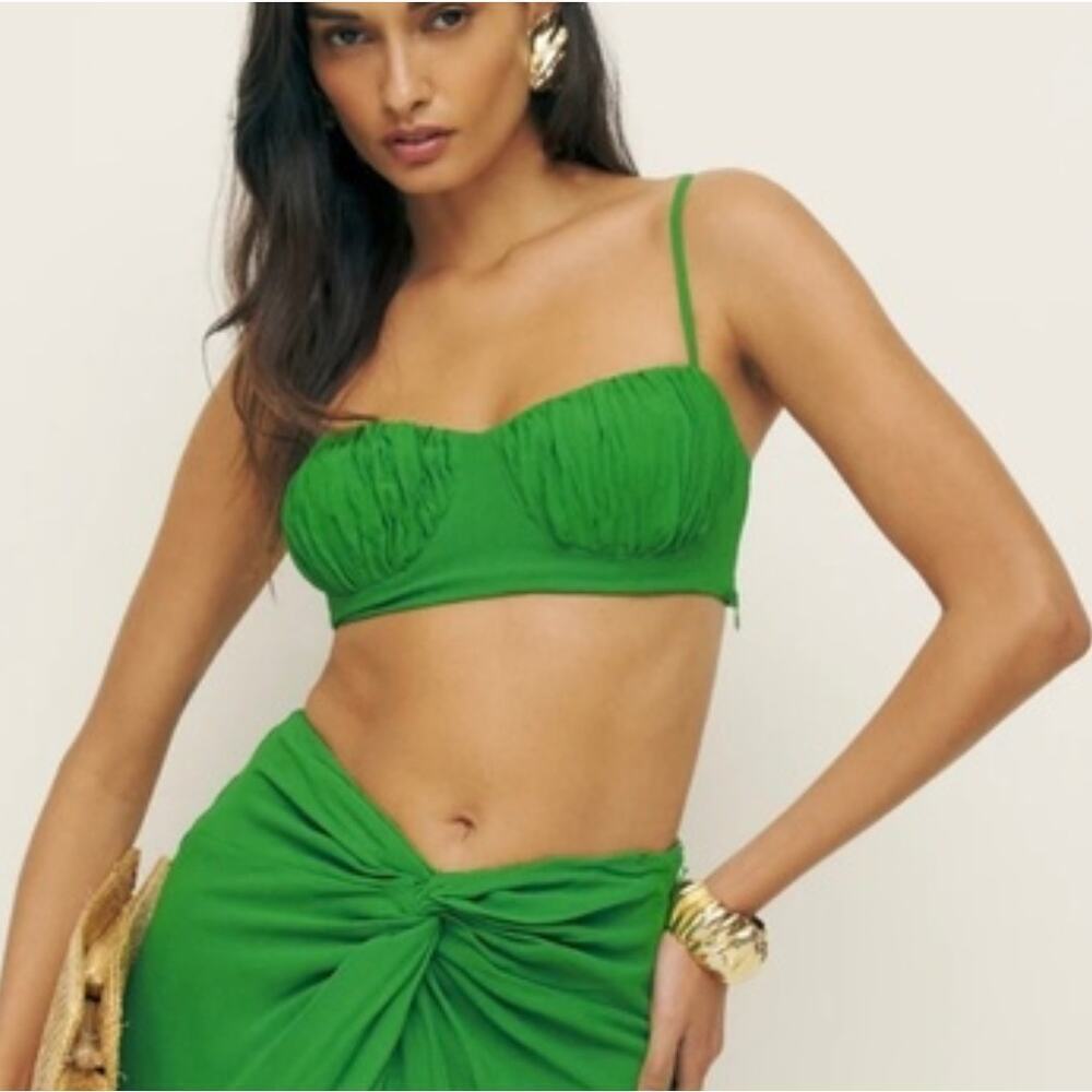 NWT Reformation Alana Top Kelly Green Cropped Bra Bralette Beachy Womens Size 6